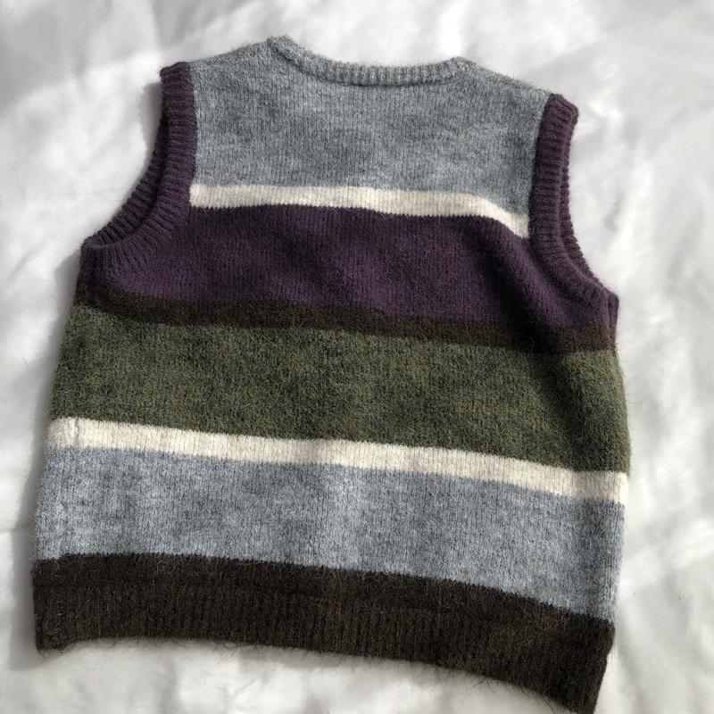 DIMANAF 2025 Übergröße Herbst Damen Streifen Ärmellose Weste Pullover Stricken Lila Lässiger Stil Lockerer Pullover