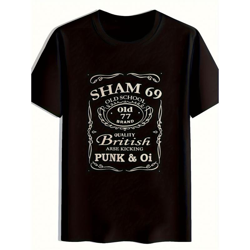Camiseta Gráfica Sham 69 Vintage Punk Y Oi para Hombre, Ligera de Corte Relajado con Cuello Redondo y Mangas Cortas con Letras Punk del Reino Unido y Logo de Sham 69, Retro
