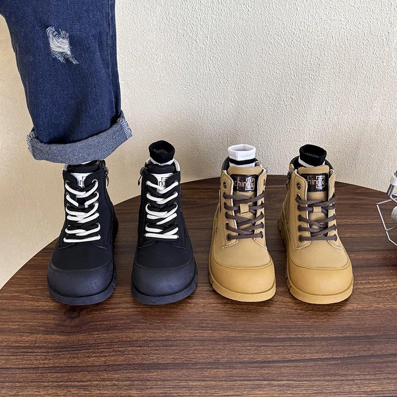 2024 Children Fashion Short Boots for Girls Boys Autumn New Korean Style Soft Thick Bottom Anti-slippery Versatile Leather Shoes