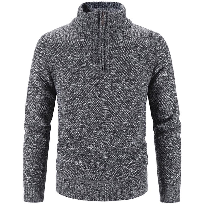Men's Autumn & Winter Hong Kong Style Knitted Cardigan: Stand-Up Collar, Loose Fit, Fleece-Lined, Thick Woolen Sweater.