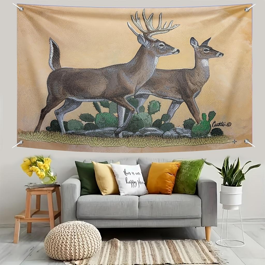 Forest Deer Tapestry - Majestic Bucks In Woodland Scene Wall Hanging For Living Room, Bedroom Decor - Nature-Inspired Home