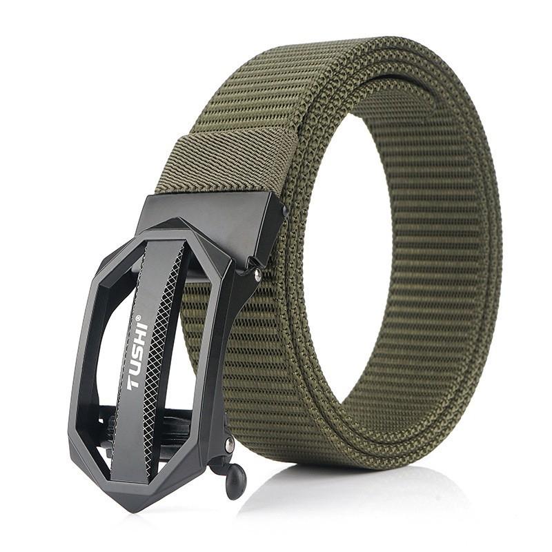 Thickened Anti-slip Tank Track Pattern Toothless Automatic Buckle Business Casual Canvas Belt Men's Nylon