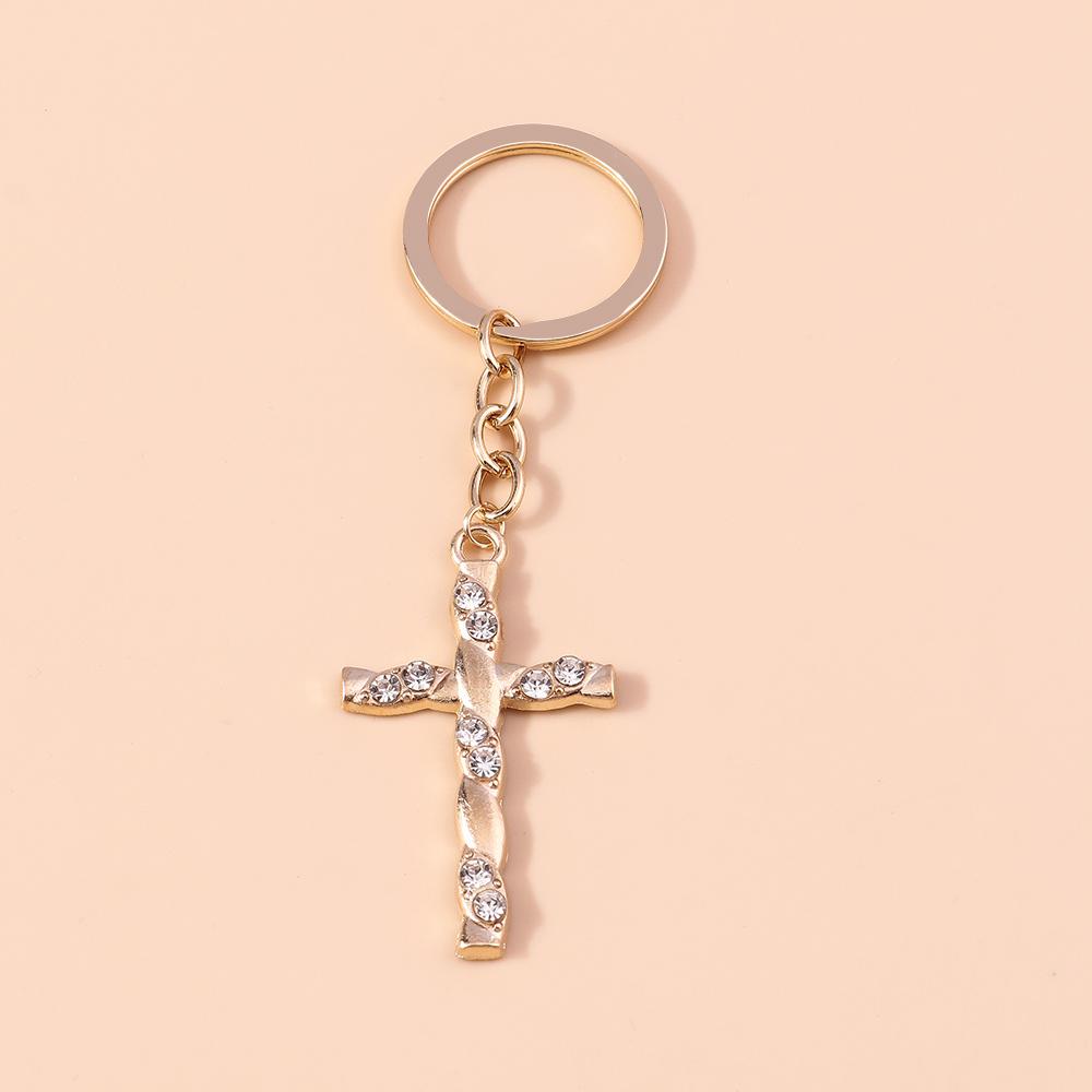 Luxury Rhinestone Crystal Cross Keychain Religious Key Ring Pendants for Key Holder Women Girls Handbag Charms DIY Jewelry Gifts