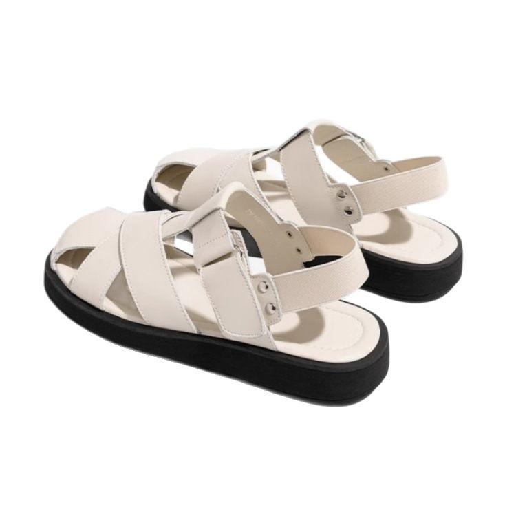 2025 Summer New Baotou Hollow Woven Pig Cage Roman Sandals Women's Design Sense Niche Velcro Versatile