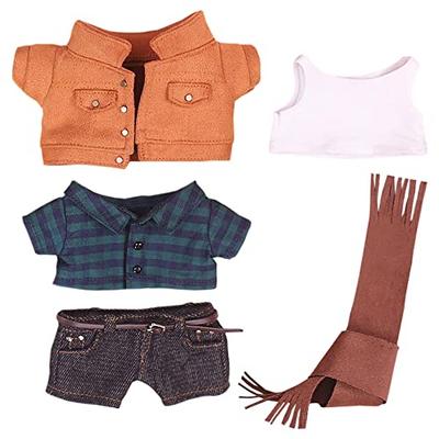Niannyyhouse 20cm Doll Clothes, Denim Suit, Scarf Jacket, Checkered Shirt, Belt, Cotton Doll Clothes, Baby Doll Clothes
