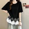 Summer 2026 Plus Size Lace Hem Slimming T-Shirt for Women