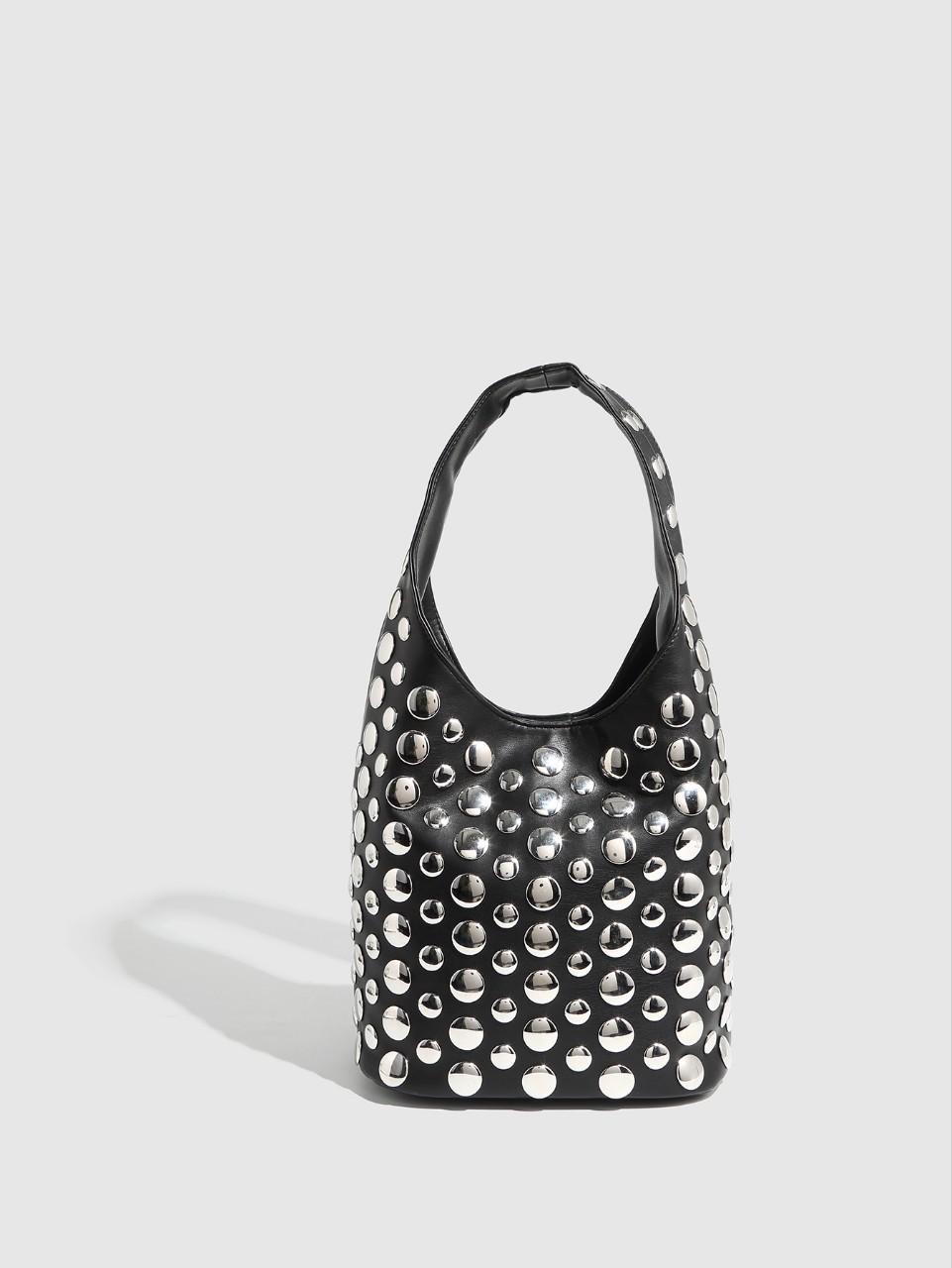 

Fashion Women S Bags Autumn And Winter Casual Personality Cool Polka Dot Rivet Underarm Bag Portable Bucket Bag чёрный