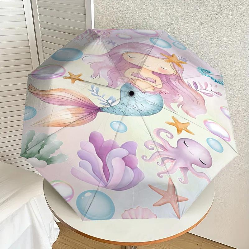 1PC Mermaid Octopus Umbrella-8-Rib Reinforced Portable Folding Travel Suitable for All Seasons Outdoor Daily Use-Z0455
