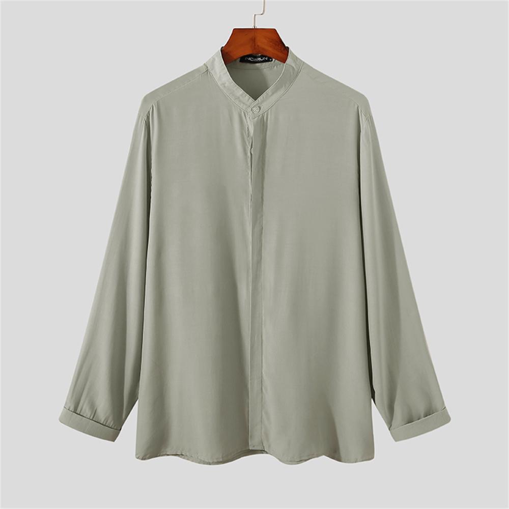 Incerun Long Spring Sleeve Men Buttons Up Loose Henley Shirts