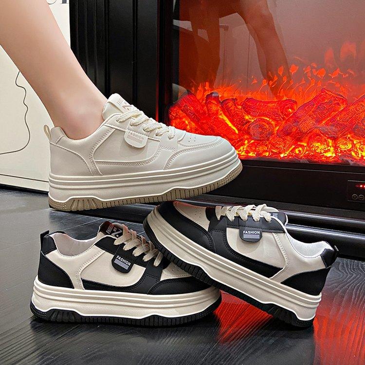 Autumn and Winter New Thick-soled Round Head Color Matching Casual Shoes College Style Lace-up Versatile Sports Little White Shoes Women