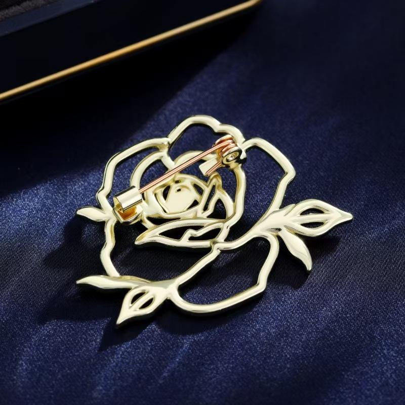 Vintage Openwork Camellia Pin, Luxe Openwork Glittering Rose Brooch For Coat Lapels