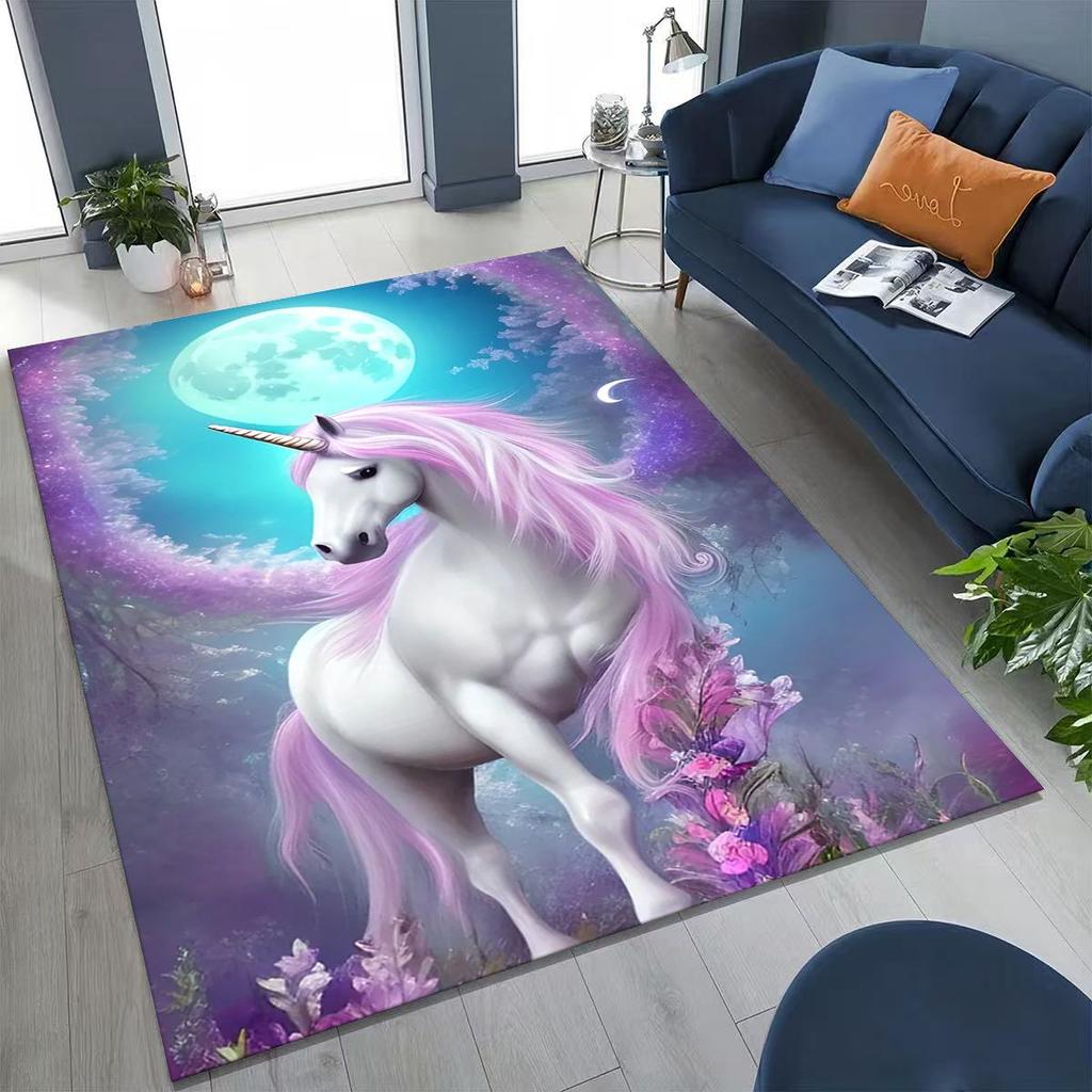Cartoon Rainbow Unicorn Elves Girl Gift Rug for Bedroom Living Room Sofa Home Doormat Decor, Large Kid Play Non-slip Floor Mat