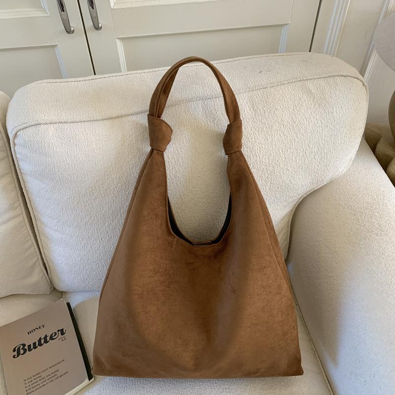 Soft Suede Hobo Bag with Knotted Handle Large Capacity Fashion Shoulder Bag