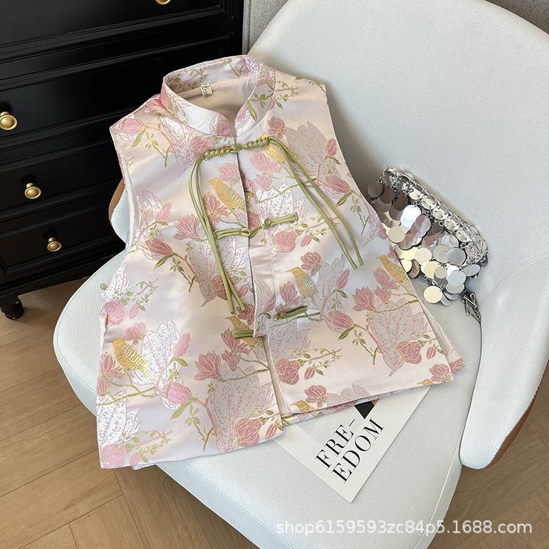 

Женский жилет 2025 года, ранняя весна, высококлассный жилет для верхней одежды, топ без рукавов с застежкой-диском XXXL [Recommended 138-75kg] розовый