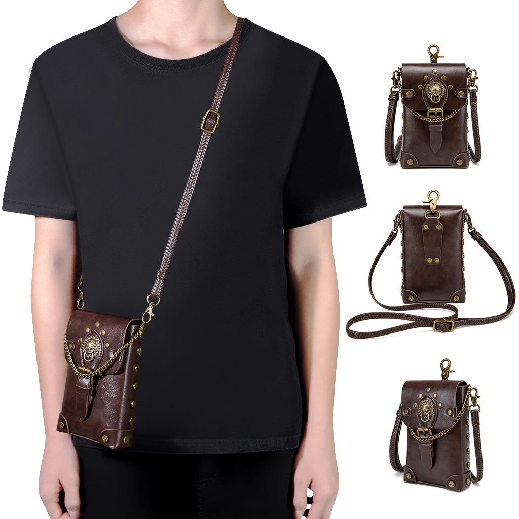 European & American Punk Rivet PU Leather Crossbody Bag with Chain