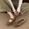 2025 autumn and winter new flat-bottomed bow velvet Mary Jane shoes women's warm ballet shoes lamb wool single shoes
