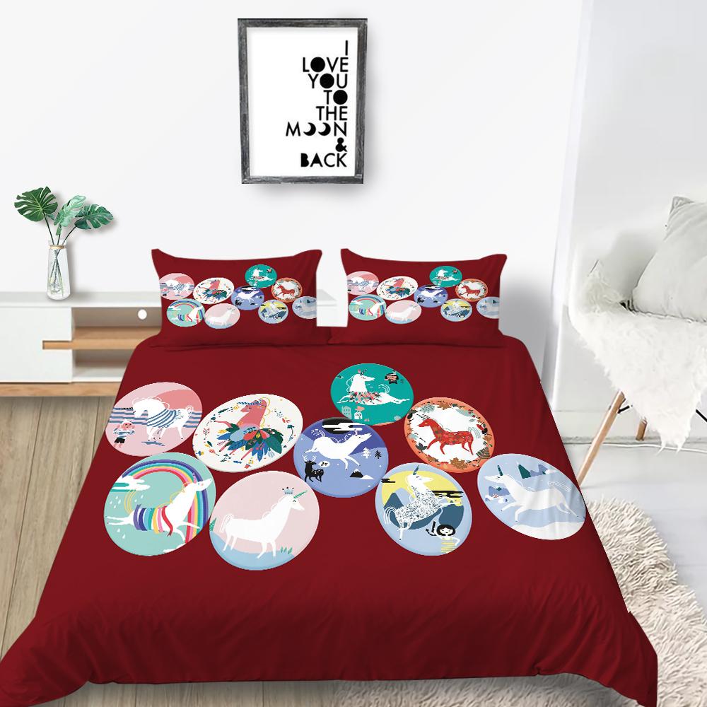 Lovely Duvet Cover Set Unicorn Bedding Set Cover Unicorn Print Home Bed Clothes Girl Single Double Size Bed Cover Soft Pillowcase