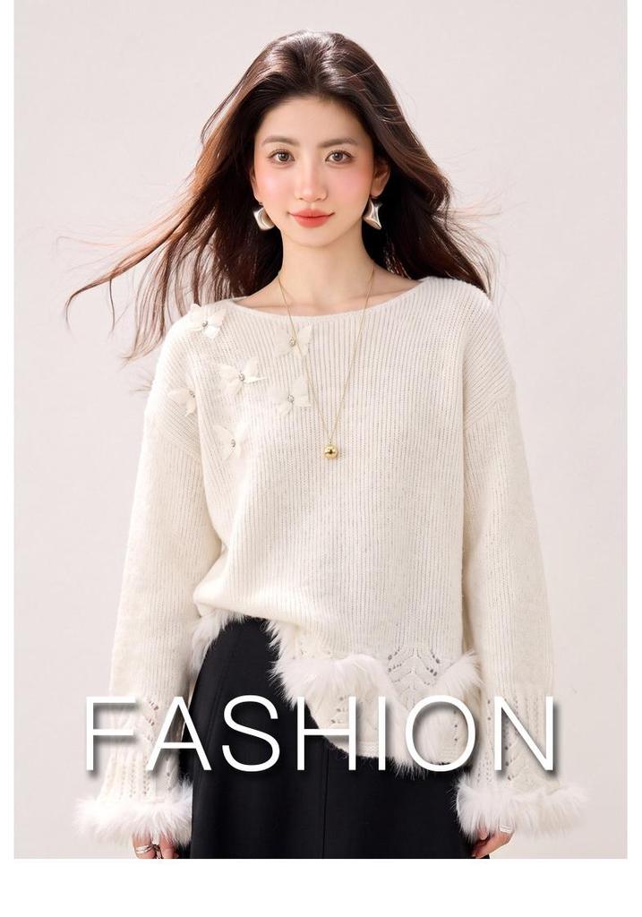 Chic 3D Butterfly Knit Sweater - New Exquisite Design, Loose Fit Long Sleeve