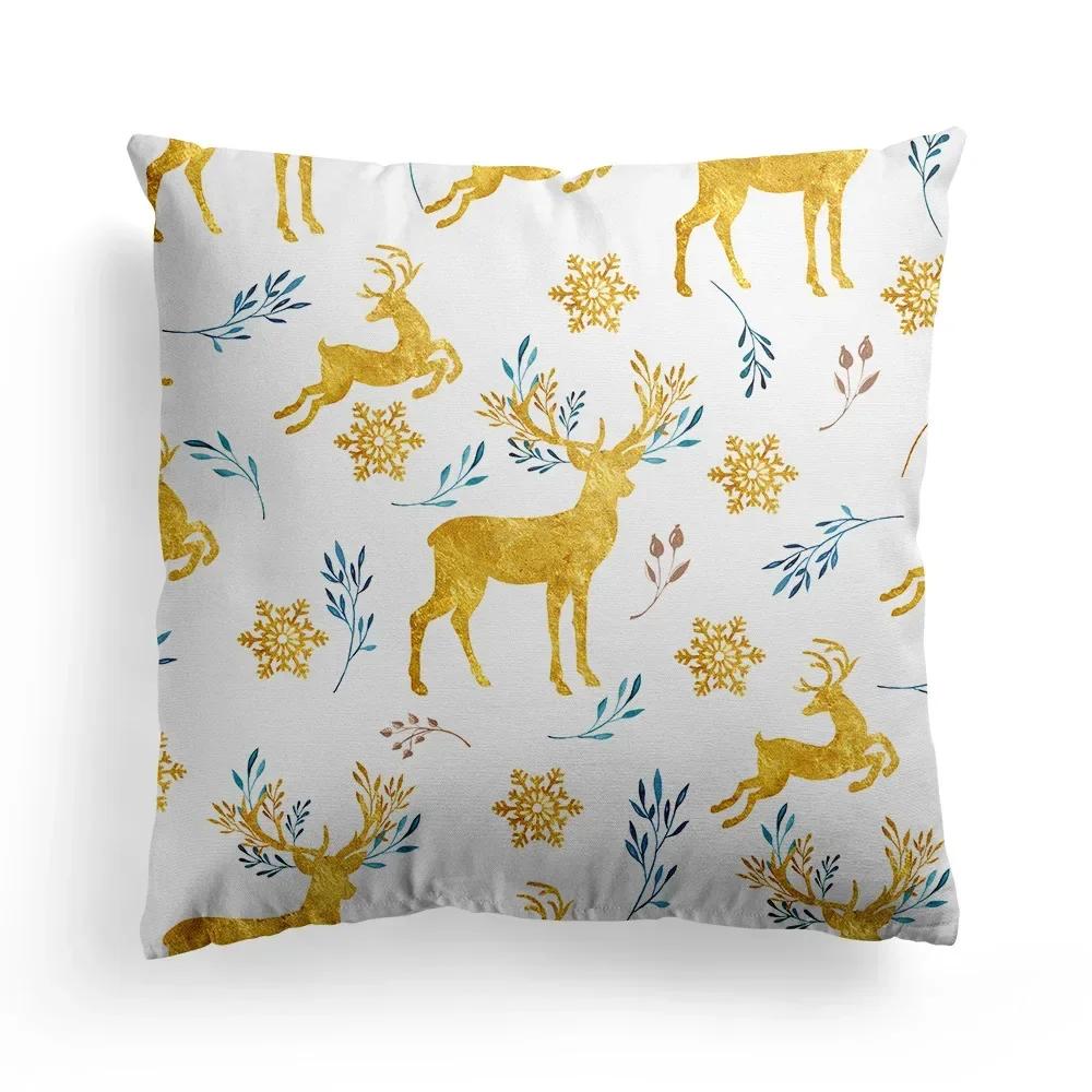 Christmas Western Blue Watercolor Elk Throw Pillow Cover With Short Plush Print For Living Room Sofa Decoration Cushion Cover