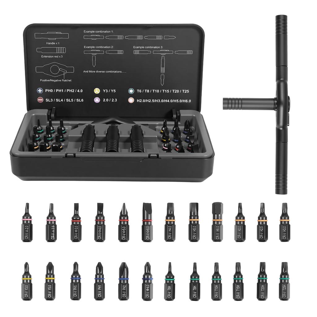 24 In 1 Magnetic Ratchet Screwdriver Set with Precision Handle Bits for Home Repairs DIY Projects Electronics with Storage Case