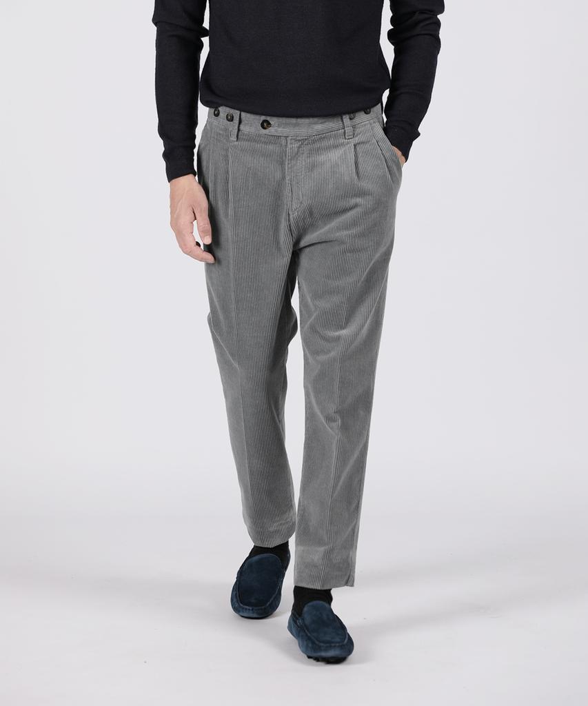 PANICALE Grey Classic Single-Pleat Corduroy Pants
