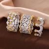 Luxury Two Tone Cubic Zirconia Rings for Women Hollow Out Wide Rings Wedding Party Newly Design Modern Fashion Jewelry