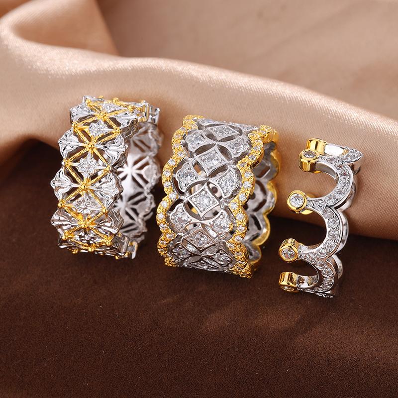 Luxury Two Tone Cubic Zirconia Rings for Women Hollow Out Wide Rings Wedding Party Newly Design Modern Fashion Jewelry
