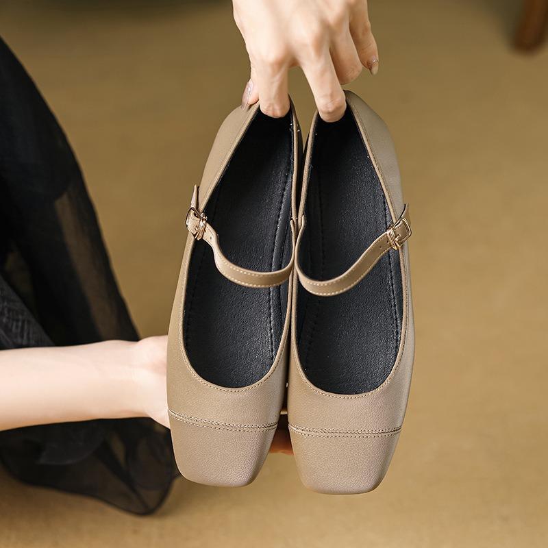 Fashion Flat Shoes for Women 2025 Spring and Autumn Retro Square Toe New Mary Jane Plus Size Women's Shoes 42 43 44