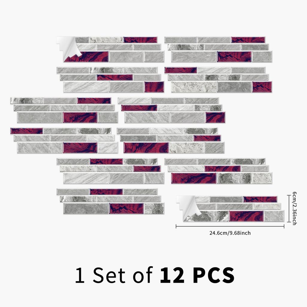 12 Mosaic Special-Shaped Wall Stickers Marble Crystal Tile Stickers Kitchen Bathroom Waterproof Self-Adhesive Wall Decoration