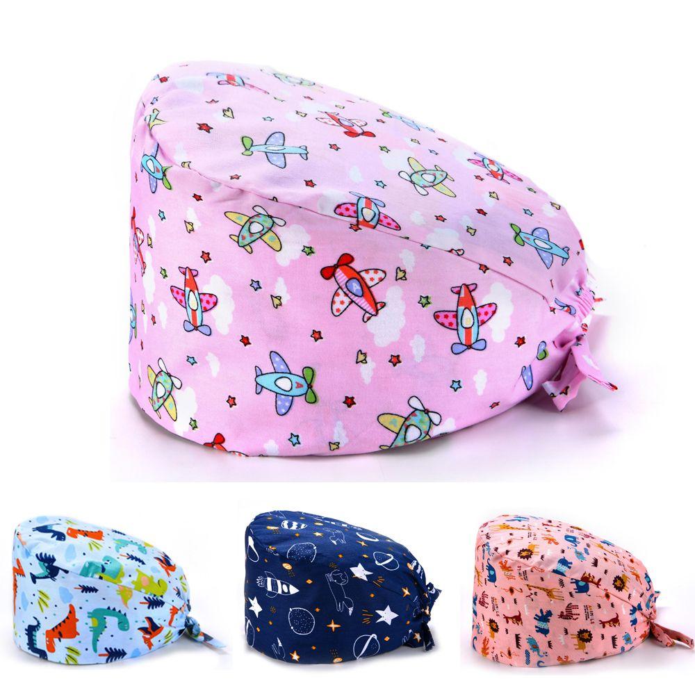 Adjustable With Sweatband Men Women Pure Colour Bouffant Hat Cotton Hats Surgical Scrub Cap