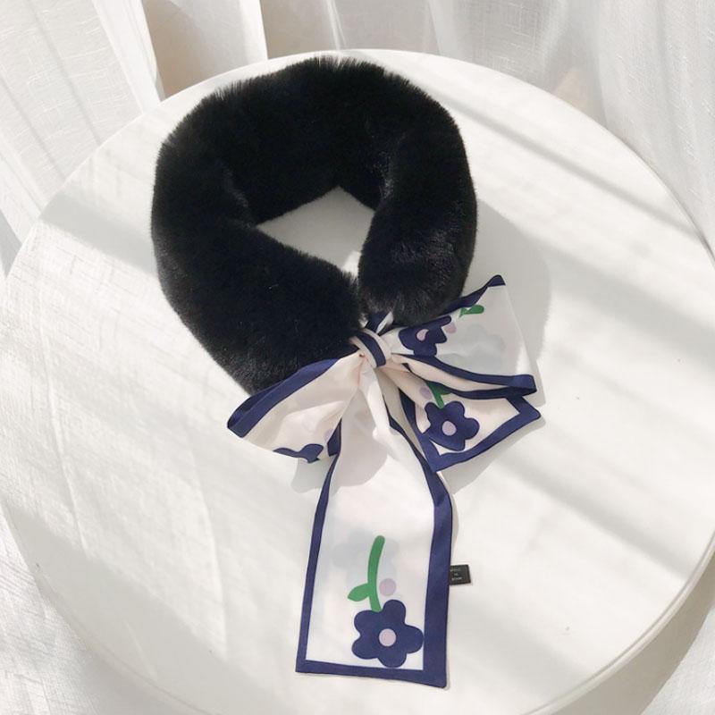 Women Fake Collar Tie Winter Faux Fur Woman False Collar Girls Detachable Fur Collar Ribbon Warm Scarfs for Ladies Neckerchiefs