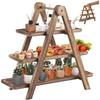 3-stufiges Holz-Serviertablett-Set, Rustikaler Bauernhaus-Etagen-Servierständer für Partys, Zusammenklappbare Cupcake- & Charcuterie-Brett-Platte