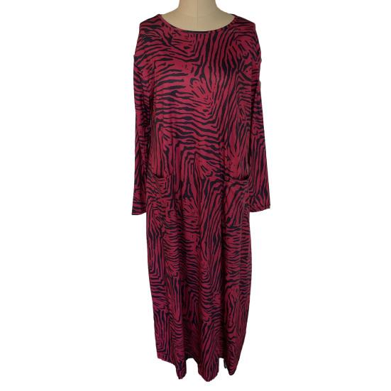 Women Maxi Dress Oversized Long Sleeve O Neck Color Matching Leopard Print Pockets Ankle Length Lady Fall Spring Dress