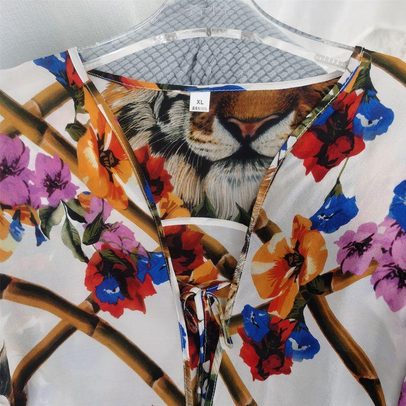 Silk Dress Loose Plaid 100% Mulberry Silk Dress Dress V-neck Skirt