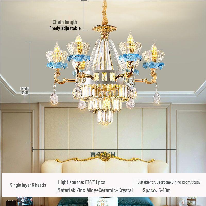 Luxury European Crystal Chandelier, French Ceramic Design for Living Room or Restaurant