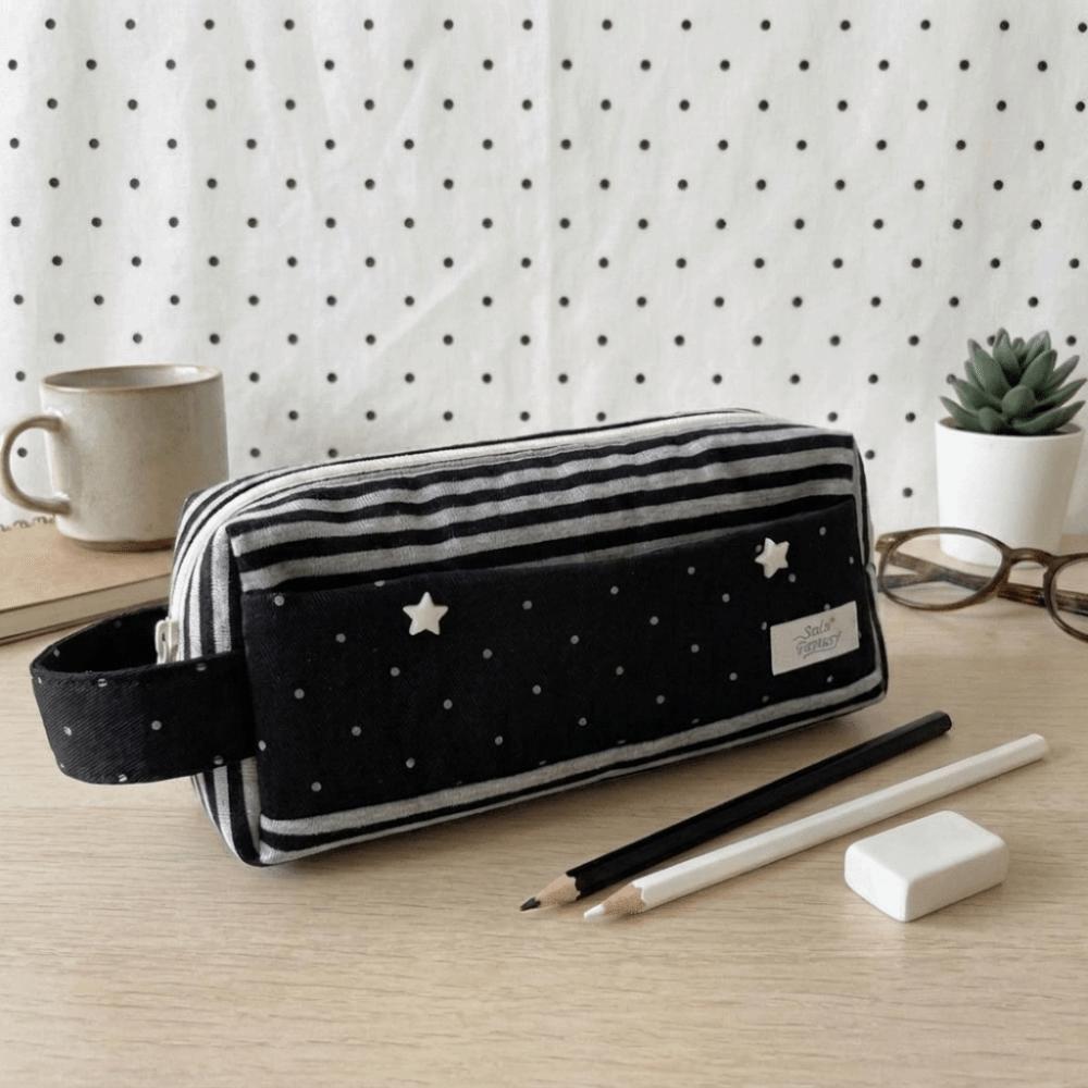 Star Print Stationery Storage Bag Canvas Pen Purse Y2K Polka Dot Pencil Bag  School