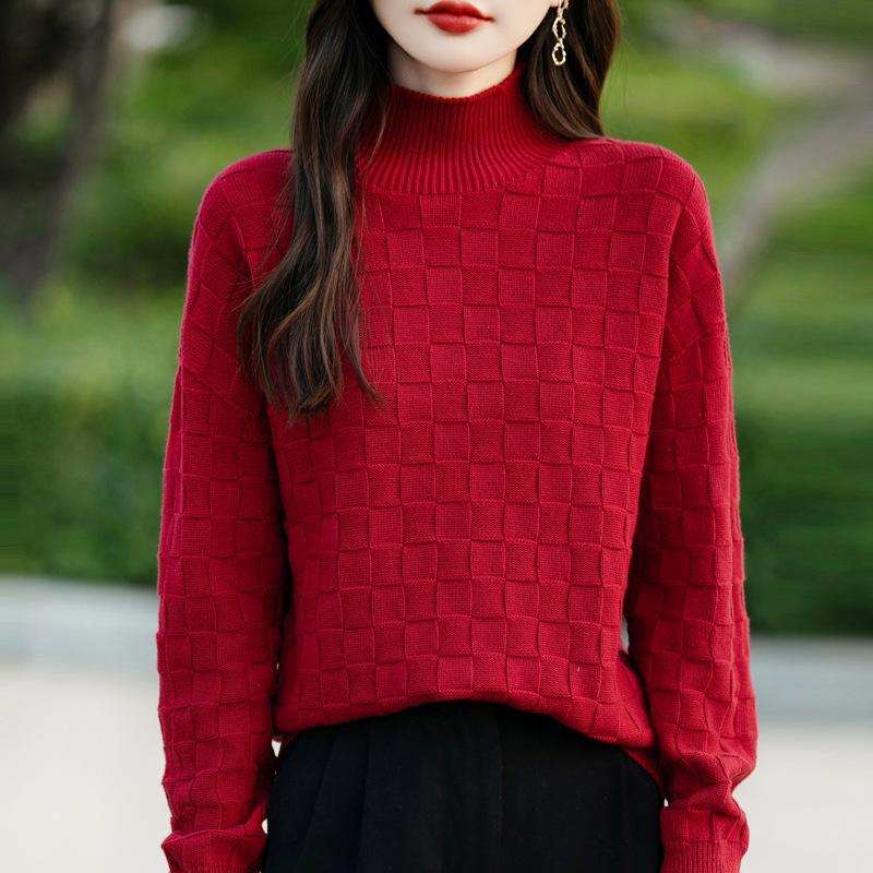 Pure Cotton Thickened Half Turtleneck Sweater for Women In Autumn and Winter New Loose and Versatile Base Shirt Warm Pullover Sweater