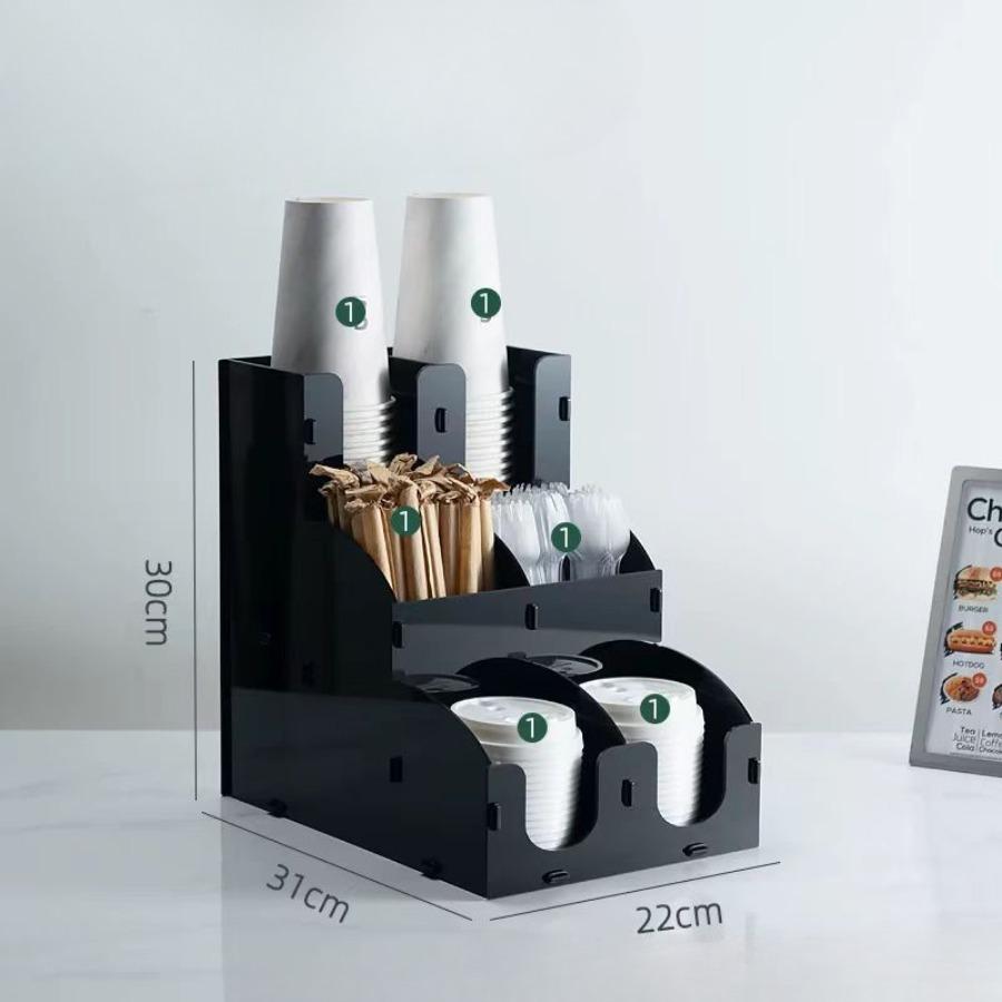 Black Acrylic Coffee Shop Packaging Cup Holder Milk Tea Cup Placement Rack Bar Cu P Cover Disposable Paper Cu P Storage Rack