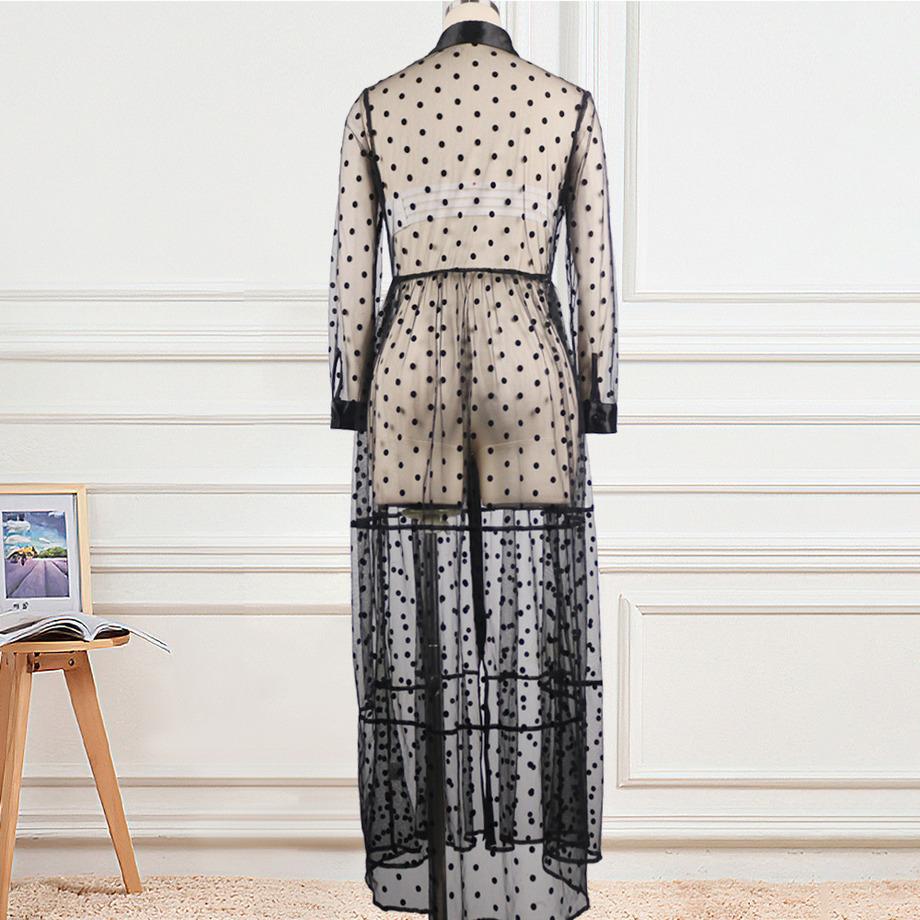 Buy Women Long Mesh Shirt Dresses Polka Dot See Through Black