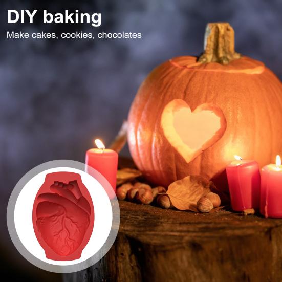 Silikonová forma na halloweenskou dort Realistický tvar lidského srdce Opakovaně použitelné Snadno se čistí Pomůcky pro domácí pečení na sušenky Čokolády