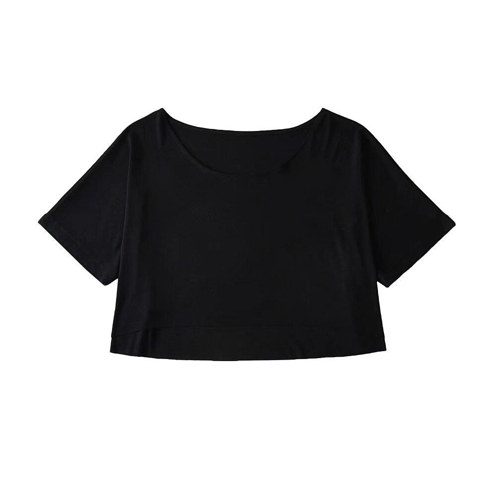 Trendy Dámský Crop Top Evropského a Amerického Stylu s Kulatým Výstřihem a Polovičním Rukávem