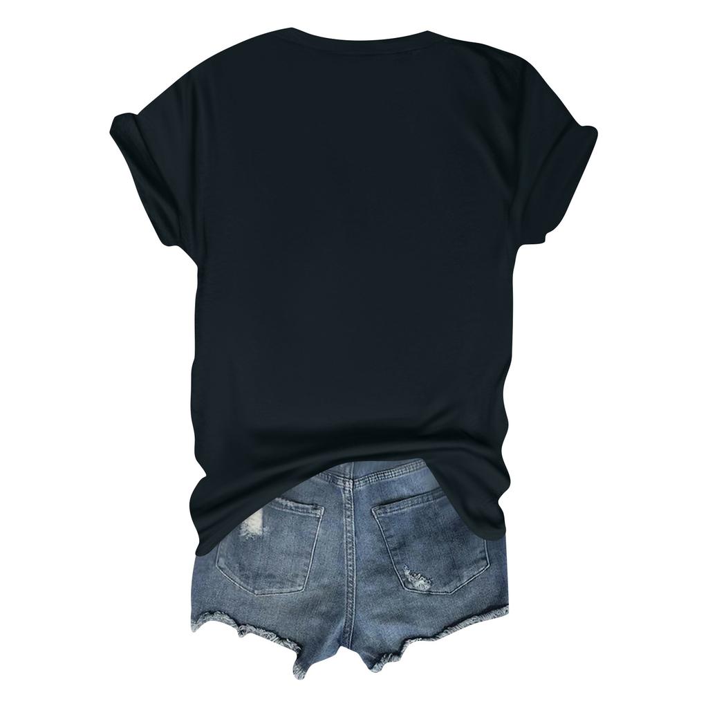 Women's Casual Halloween Breast Print T-Shirt Round Neck Pullover Short Sleeve Top