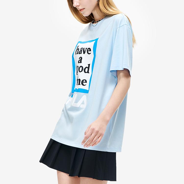 New FILA Drop Shoulder Sleeve T Shirt Unisex Laiwu Blue F11U229103F-LB