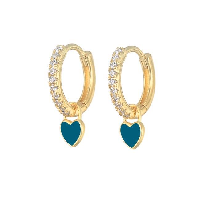 925 Silver Huggie Heart Hoop Earrings for Women Geometric Love Earring Crystals Zircon Piercing Silver Jewelry Girls