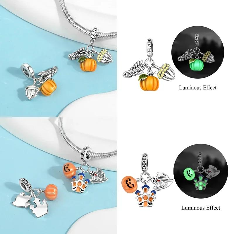Coppercharms Ghost&Pumpkin New Halloween Party Luminous Beads Fit Original Bracelet Diy Jewelry Gifts For Women