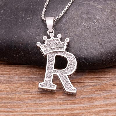 Nidin Luxury A-Z Crown Alphabet Pendant Chain Necklace Punk Style Lucky Initial Name Jewelry Fine Party Wedding Birthday Gift