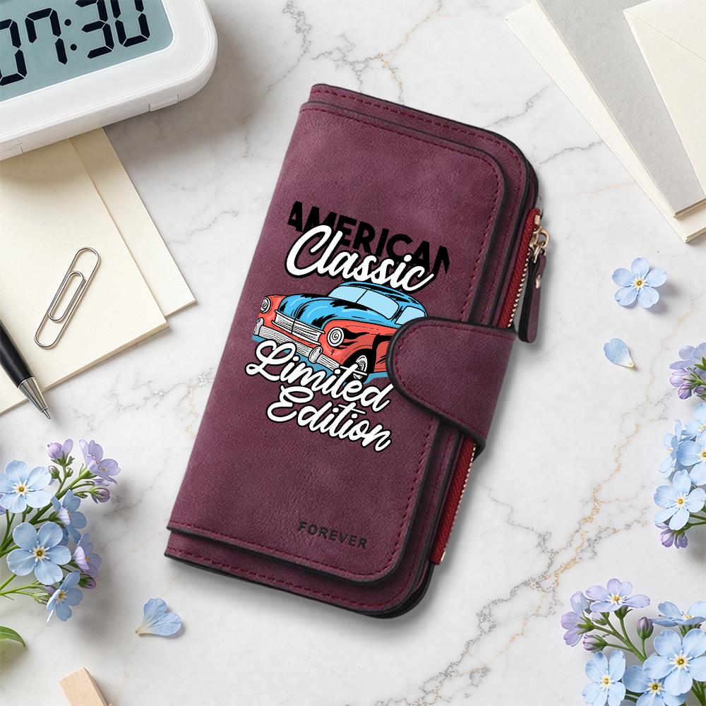 Vintage Classic Car Pattern Fashion Multi Slot Women Long Wallet Portable Daily Money Holder with Zipper