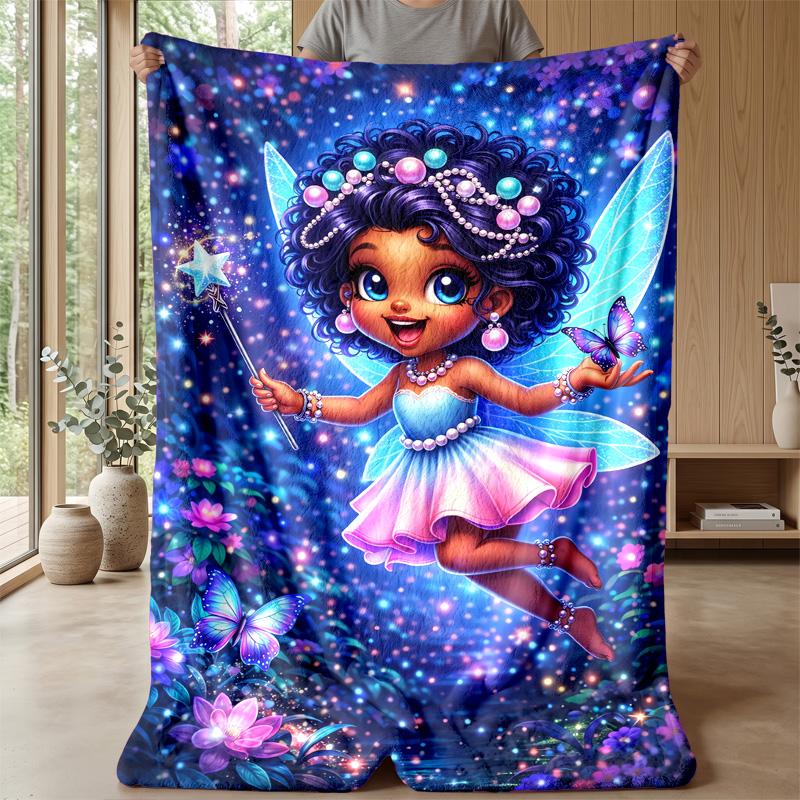Fairy with Butterfly and Heart Theme Blanket Lightweight Warm Flannel Blanket Decorative Throw Blanket for Home Decoration