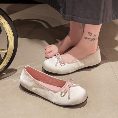 Lente en Herfst 2025 Zachte Zool Ballet Schoenen Ronde Neus Lage Opening Strik Comfortabele Platte Instappers Casual Antislip Platte Schoenen