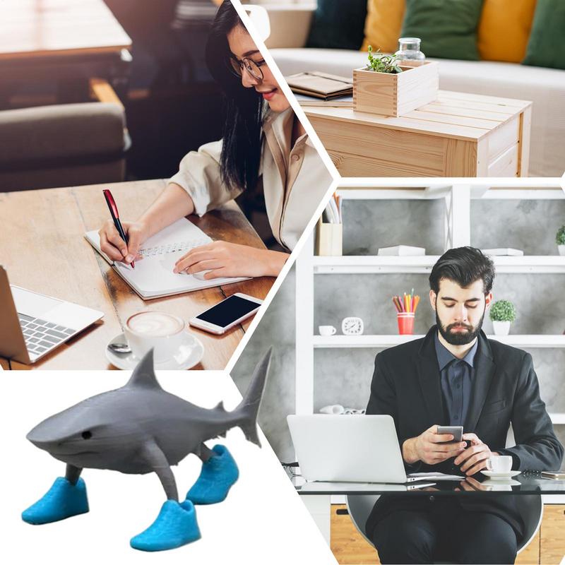 3D Printed Shark with Shoes Figure Creative Decorative Ornaments Cartoon Desktop Decoration Model for Kids Adults Gifts